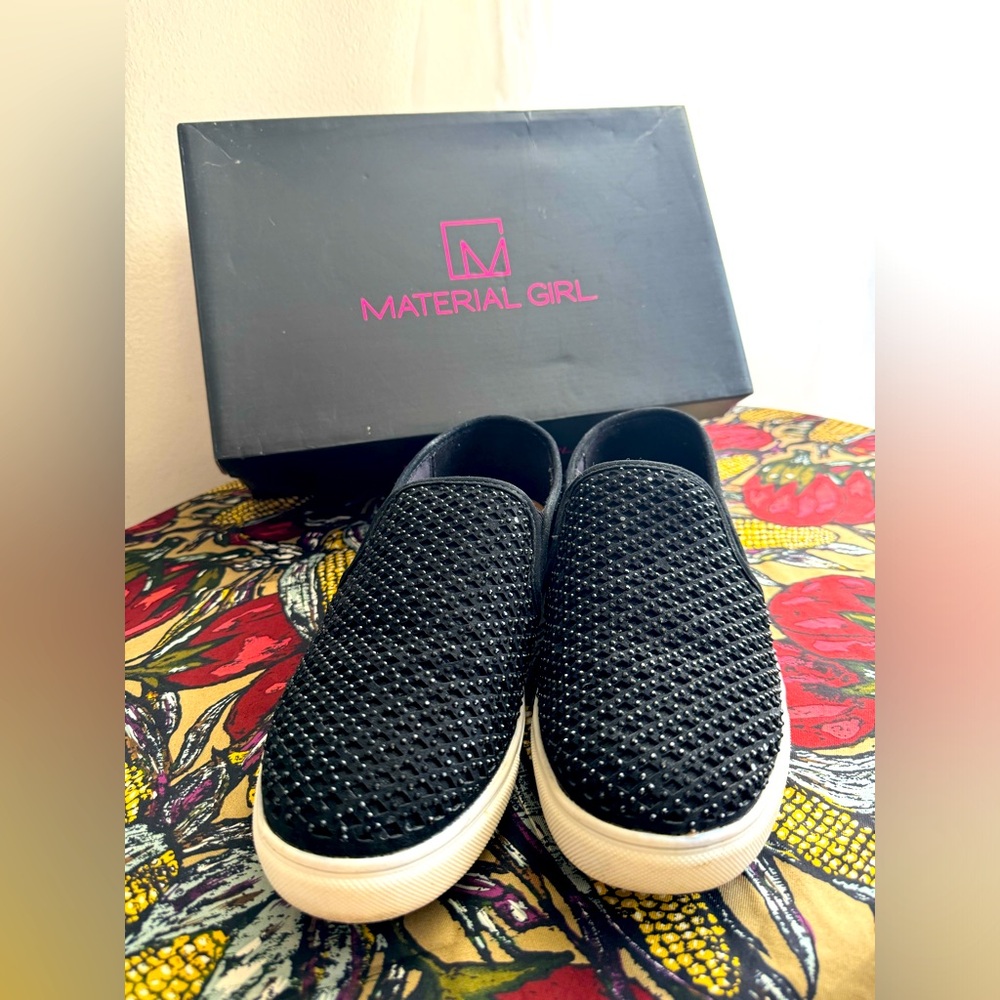 Material Girl Womens Loafers . Size 7 Meidyth Black Rhinestone Accent Slip On